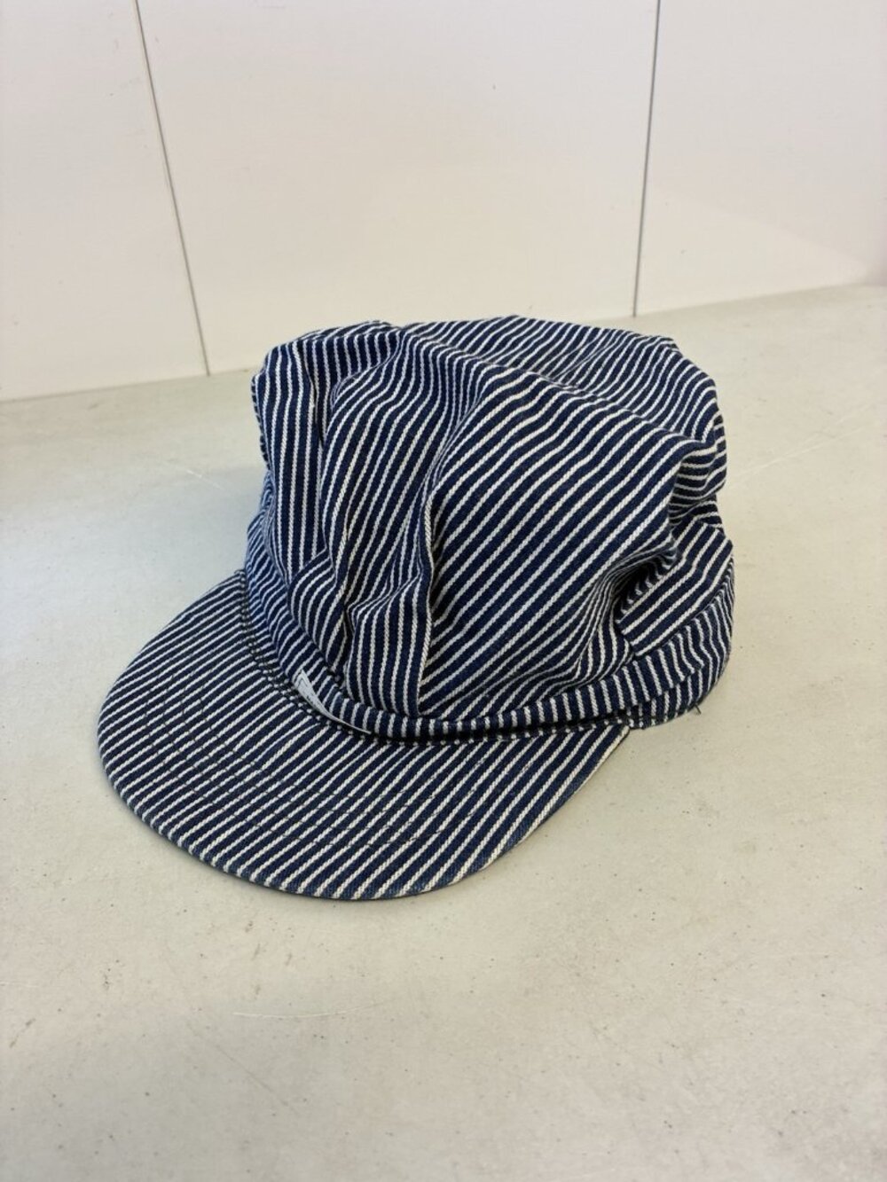 Vintage KEY Work Clothes RR Railroad Conductor Striped Cap Hat 7-1/8